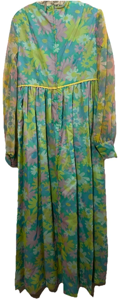 Vestido Vintage Años 60 Boho Hippie Floral Organza Flower Power Casero Maxi Talla S/M Foto 2 de 4