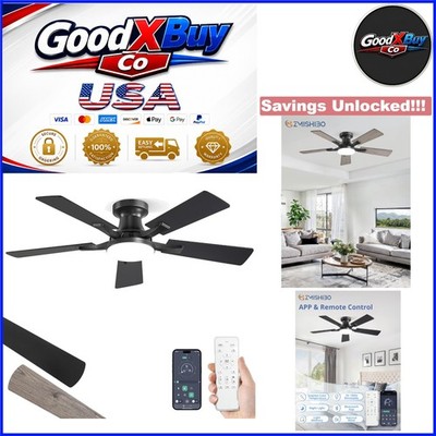 42 Inch Ceiling Fan with Light Black Remote App Control Flush Mount Dimmable LED