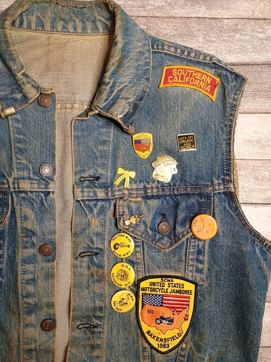 Vintage Biker Vest Levi Denim Outlaw Motorcycle Club SCMA