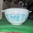 Vintage PYREX 441 Cinderella Mixing Bowl 1-1/2Pt. White Turquoise Butterprint