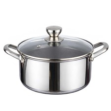 Cheffinger Pot de 20 cm 3 L avec revêtement antiadhésif en nid d'abeille et couvercle, Argent