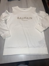 Balmain Paris Girls White Shoulder Cutout Logo Sweatshirt Size 12