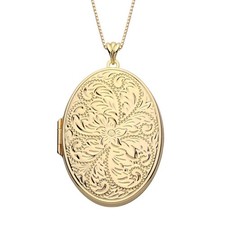 9ct Gold on Silver Large Traditional Oval Photo Locket Pendant Necklace & Chain