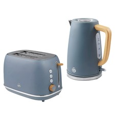 Image of Swan Fjord Kettle & Toaster Set Grey Matt Wood Effect 1.7L 7 Browning Levels