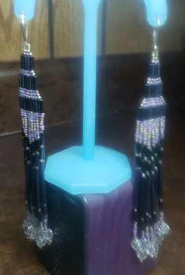 Native American Long Bead Handmade Earrings sterling ear loops.