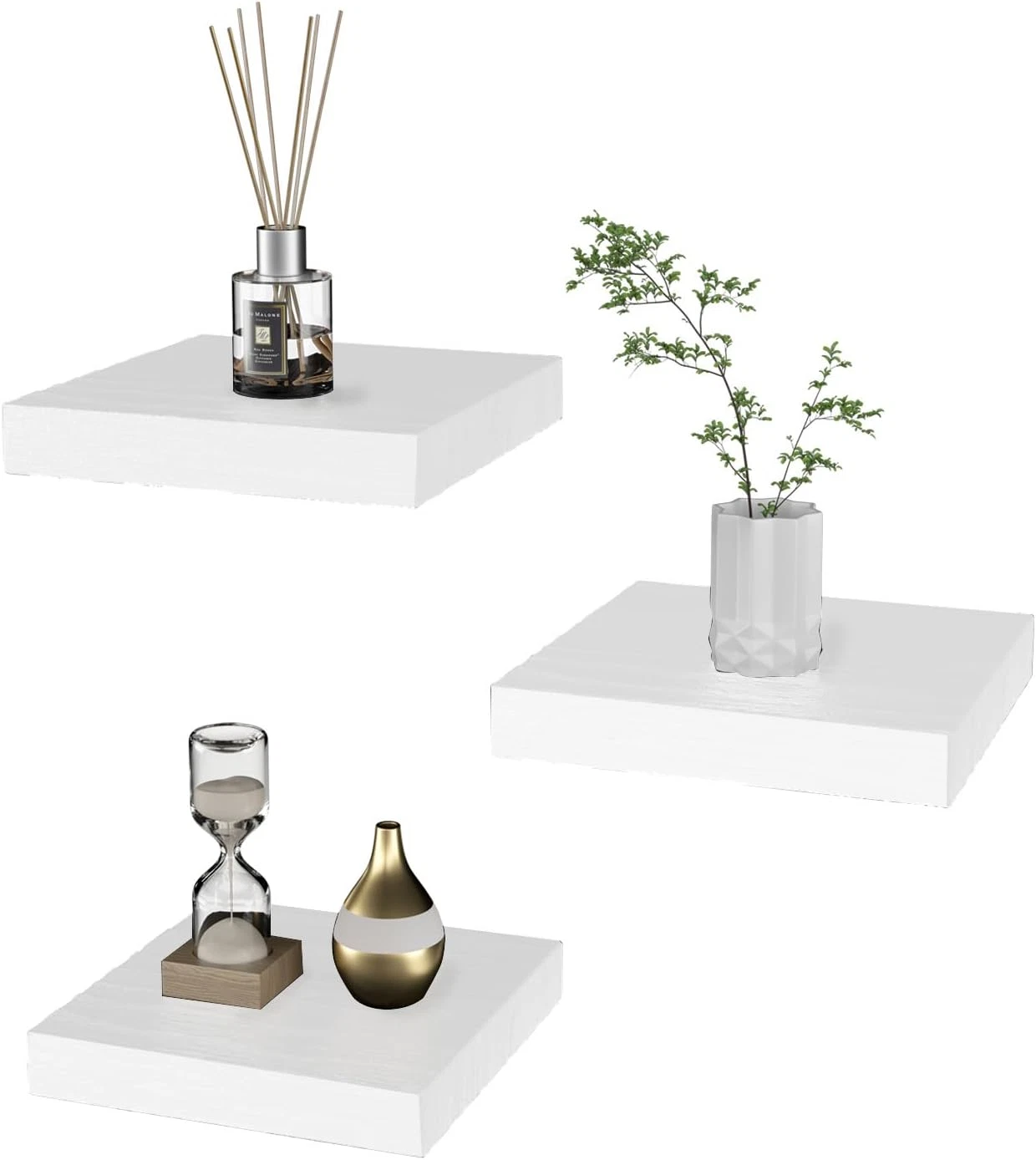 Small Floating Shelves for Wall - 6 Inch Mini Square White Shelves for Bedroom,