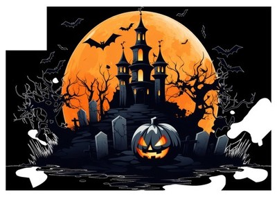 Haunted Halloween Castle Poster Wandbild - Spooky Night Decor