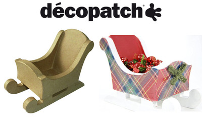 Decopatch Christmas Sleigh Papier Mache 19cm x 15cm - Glues Glitter Paper Paint