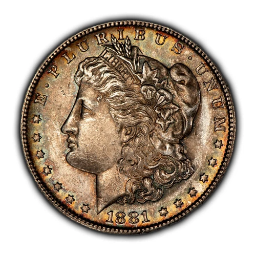 1881-S $1 Morgan Silver Dollar - PQ Rainbow Toning - BU - SKU-D6263