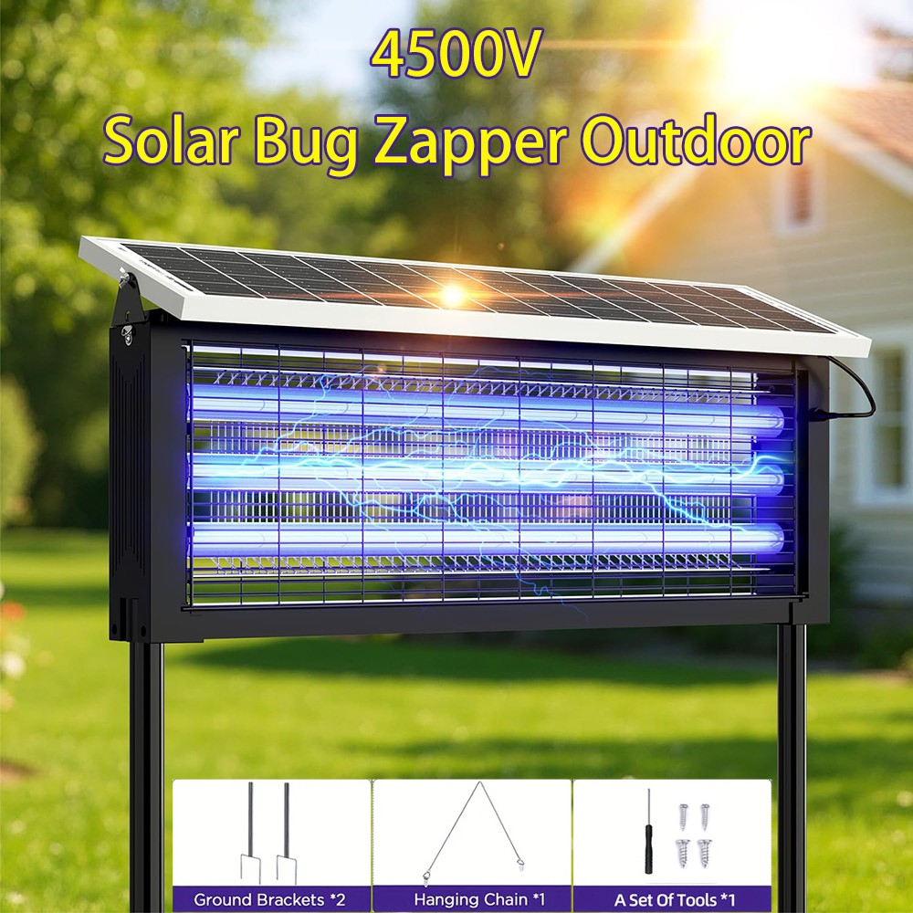 Solar Bug Zapper Outdoor Mosquito Zapper 4500V Waterproof El