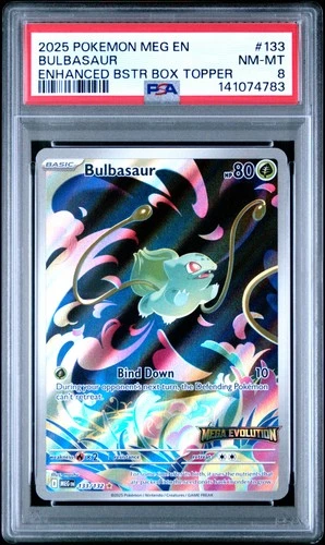2025 POKEMON MEG EN-MEGA EVOLUTION ENHANCED BOOSTER BOX TOPPER BULBASAUR PSA 8