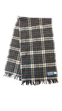 Vintage Pendleton 100 Virgin Wool Plaid Fringe Scarf Made USA Blue Brown Cream
