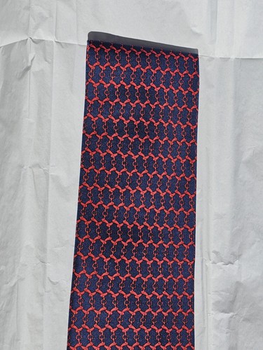 Authentic Hermes Paris 100% Silk Men's Tie Geometric Linked Motif NEW Red Blue - Picture 5 of 11