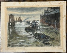 Willi Lange, „Boote", Farbradierung, handsigniert mit Bleistift