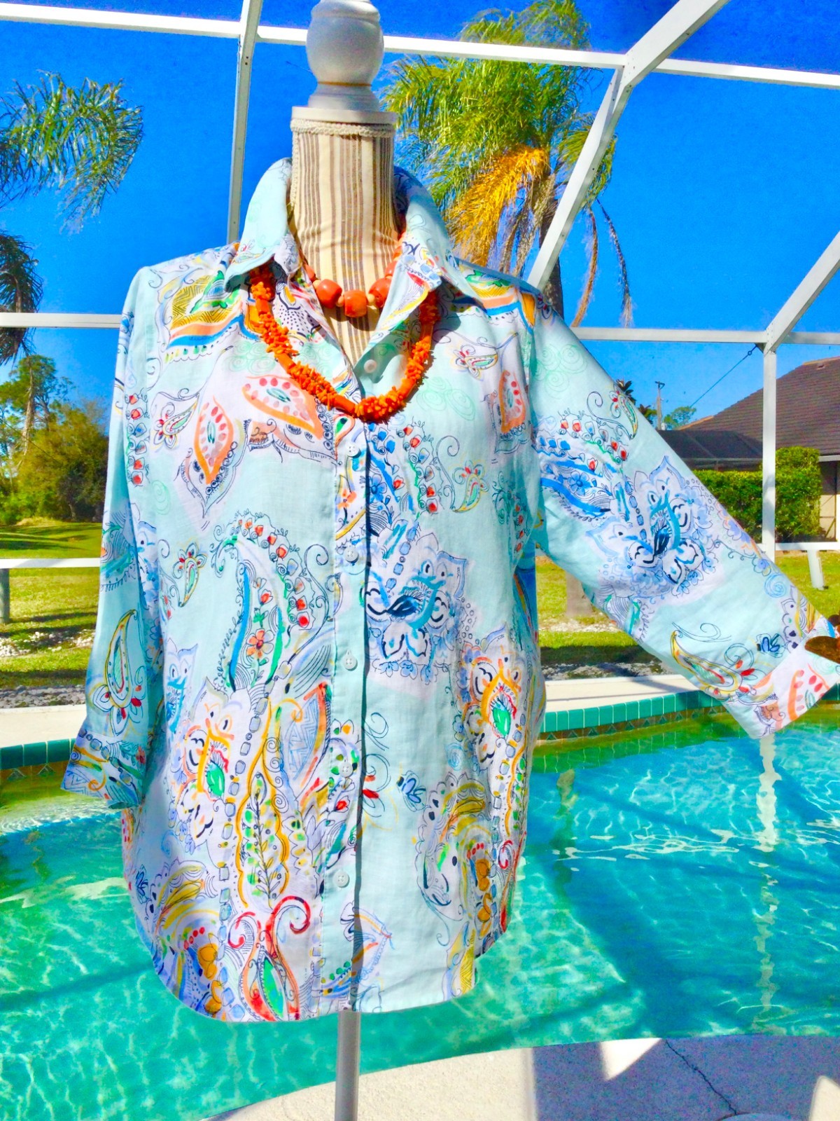 CHICOS Turquoise, White DRAMATIC Batik Design XLI… - image 22