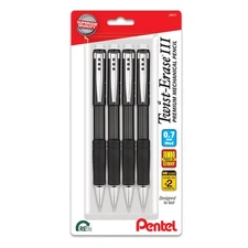 Pentel Twist Erase III Mechanical Pencils 0.5mm 0.7mm 0.9mm Black 4 Count Pack