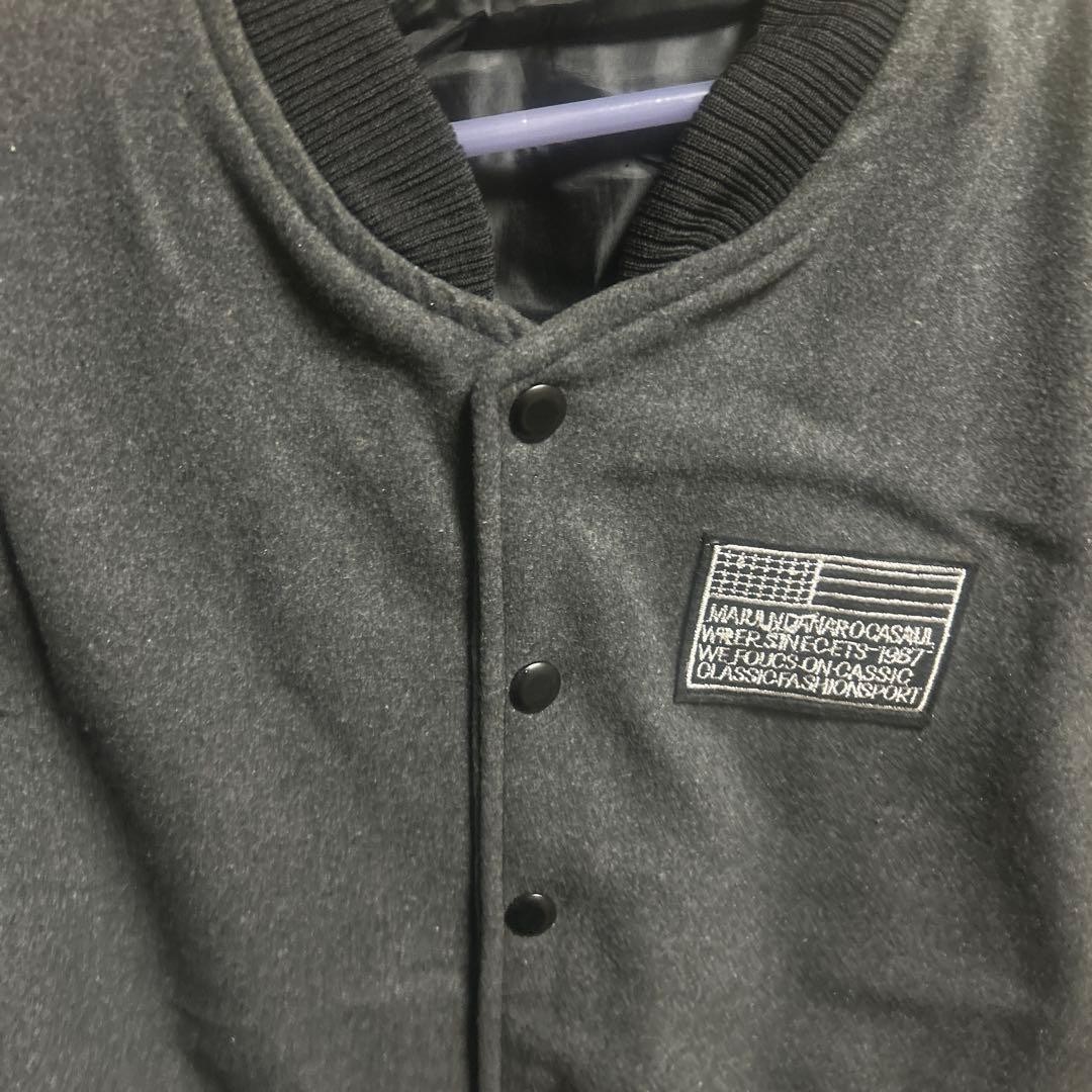 Black Wool & Synthetic Leather Stadium Jacket L