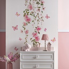 Spring Pink Flower Wall Decals Peel and Stick Hanging Vine Floral Wall Sticke...
