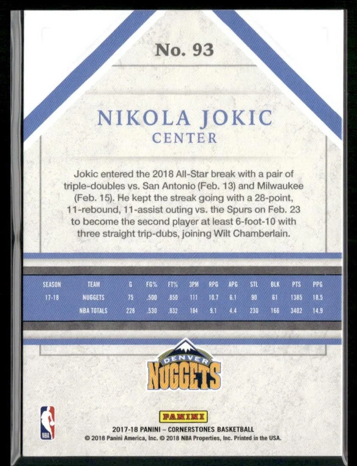 2017-18 Panini Cornerstones #93 Nikola Jokic Quartz #/49 - Image 2 of 2