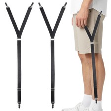 2 Pack Y-Shape Shirt Stays Adjustable Elastic Straps with Non Slip Locking Clips