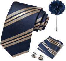 Ties Set Men Mixed Color Necktie Handkerchief Cufflinks Brooch 3.15 Formal B...