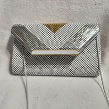 Vintage Metal Mesh Clutch Bag White Silver Gold Geometric Evening Clutch 80s