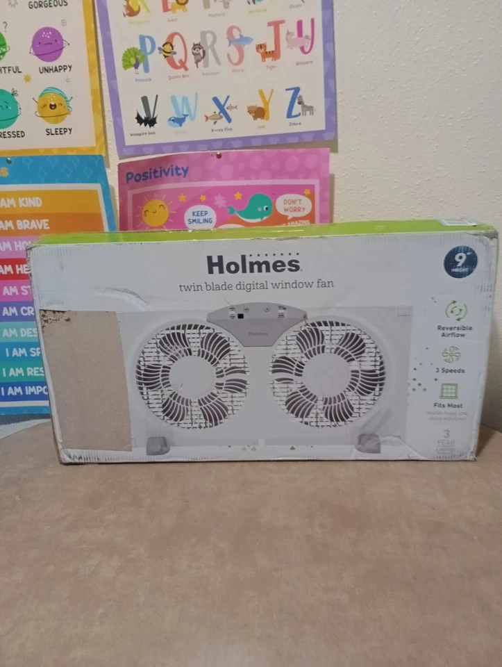 Holmes 9” Digital Window Fan, 3-Speed, Twin Blade, Reversible Airflow, No Remote - Image 3 of 4