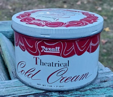 Old Advertising Tin REXALL Theatrical Cold Cream Partial Make Up Removal