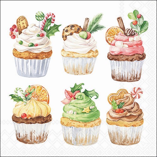 20 Servietten Sweet Christmas White - Leckere Wintermuffins 33X33Cm-image