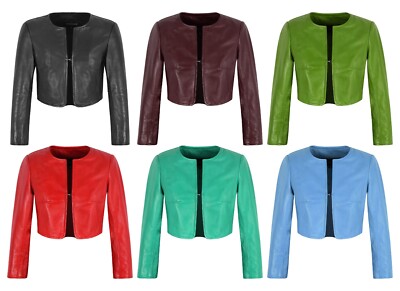 Damen Cropped Jacke 3/4 Ärmel BOLERO kurze echte Lamm Leder Mode Jacke 