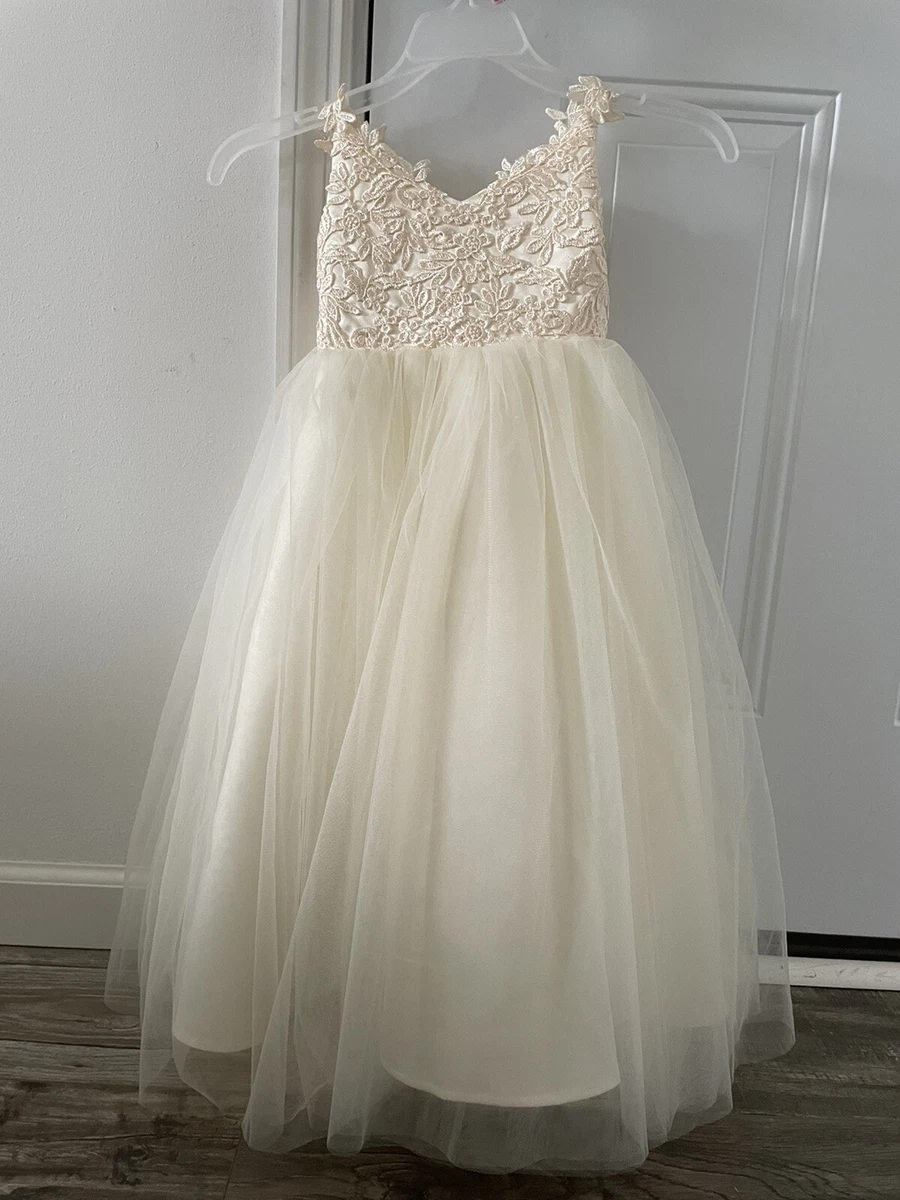 Hebeos Flower Girl Dress 4T Cream Color Floor Length With Bow eBay