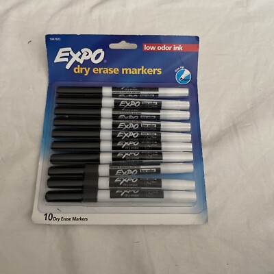 EXPO Low-Odor Dry-Erase Marker, Fine Point, Black, 10/Pack