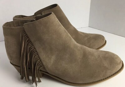 JUSTICE Ankle Boots Tan w/Fringe Faux Suede w/ Side Zipper Women's