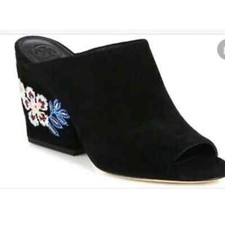 Tory Burch Black Suede Embroidered Chunky Heel MULE 10.5 M