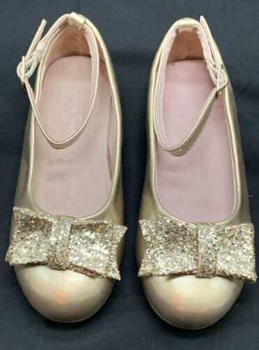 Chasing Fireflies Gold Patent Glitter Bow Ballet Flats Strap Toddler Shoe 10 - Afbeelding 1 van 7