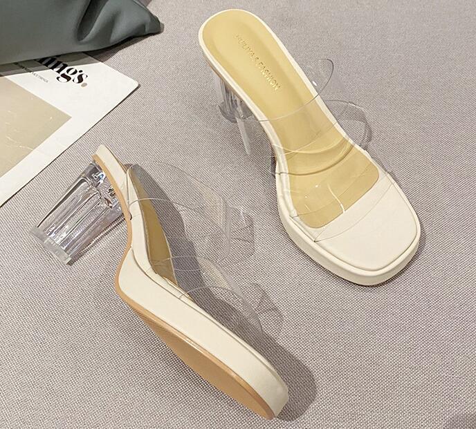 PANTOFOLA D’ORO Sandali donna moda estate punta aperta pvc trasparente pantofole decolte tacco alto sexy