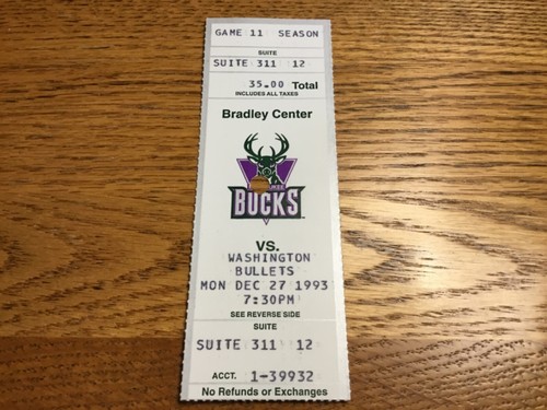 NBA Milwaukee Bucks Dec. 27, 1993 Ticket Stub (VV37) | eBay