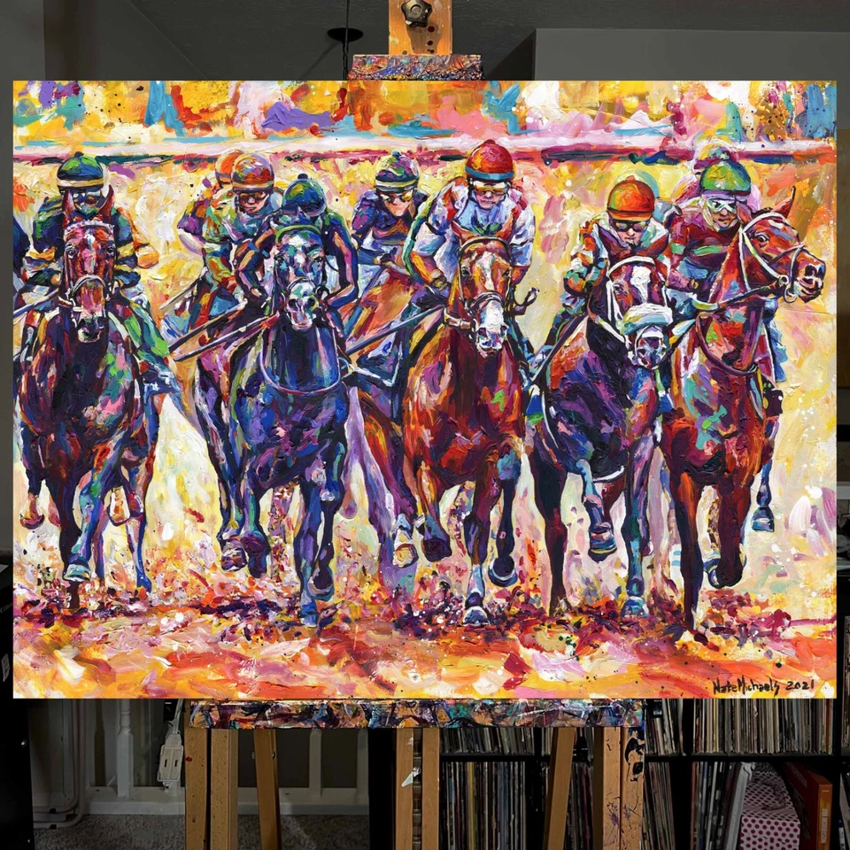 Derby / Carreras de caballos / Kentucky - Impresión en lienzo de bellas artes / Reproducción de pintura Foto 2 de 4