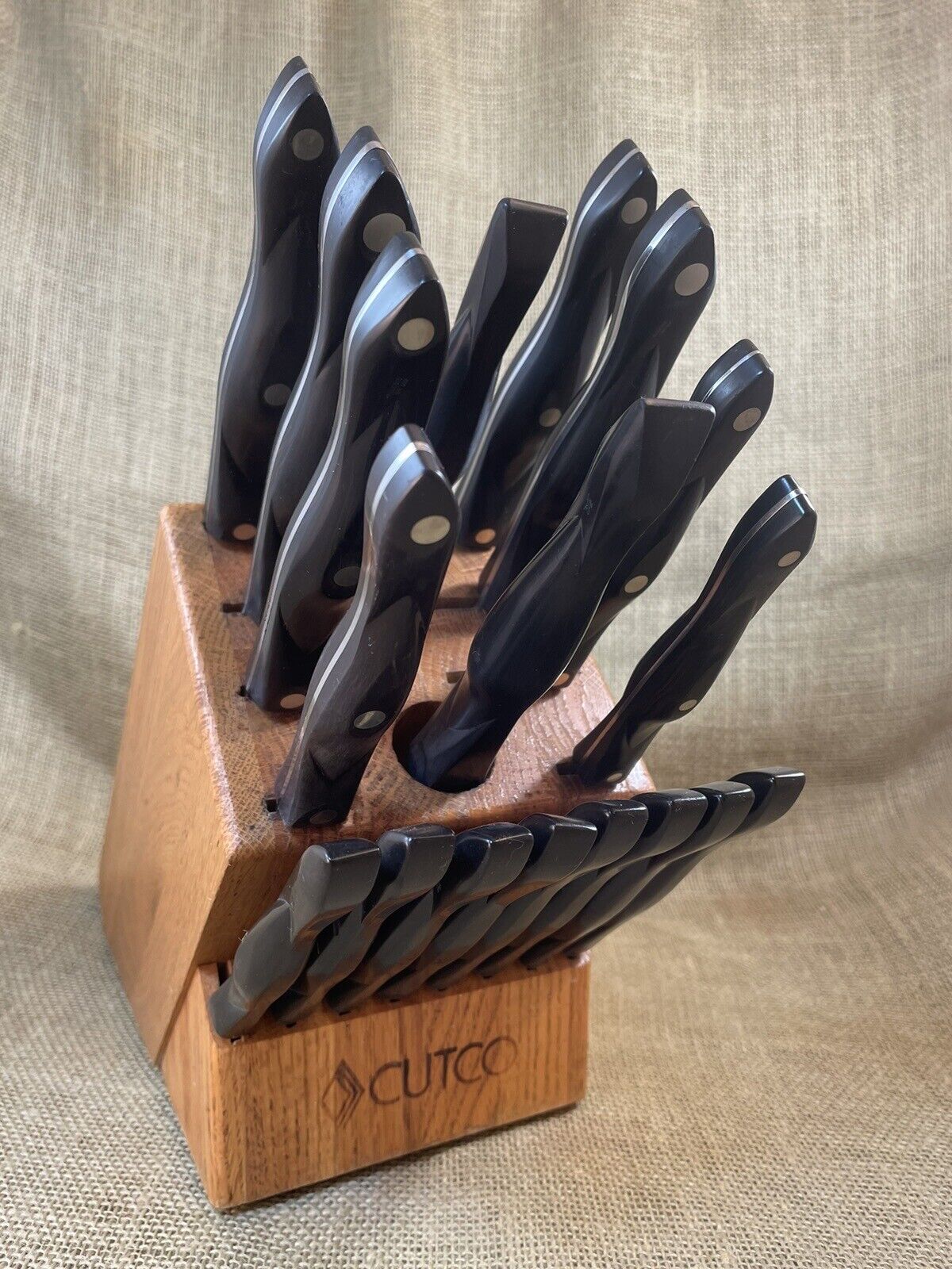 Cutco, Kitchen, Vintage Cutco 8 Piece Cutlery Black Handle Knife Fork Set  With Slot Oak Block