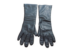 Vtg Mantessa Black Kid Leather Gloves Acrylic Lined Long Evening elbow Italy S