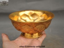 5" Chinese Dynasty palace bronze 24k gold Auspicious Phoenix bird bowls bowl cup