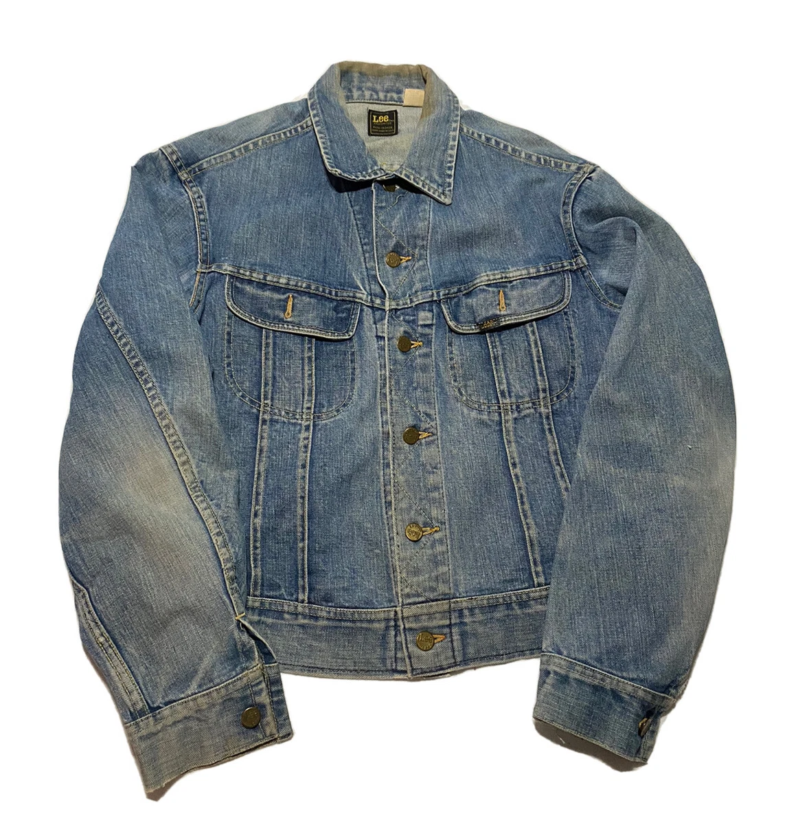 VTG 70s 80s LEE Denim Jean Jacket Mens Union USA Made Trucker Blue Small O9