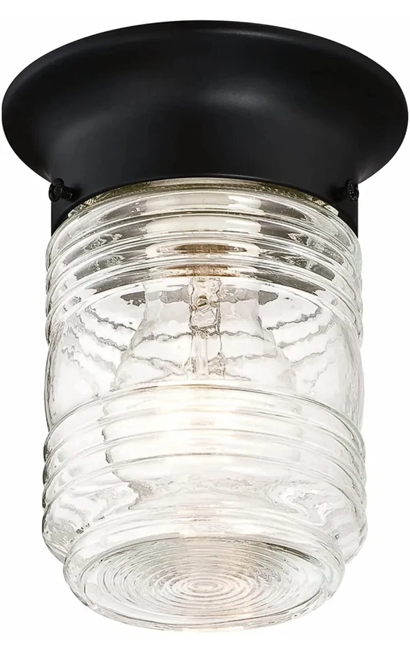 Flush Mount Ceiling Light Jelly Jar 587220 1-Light Indoor/Outdoor Black NIB - Image 2 of 4