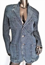 Nwt-catherine Malandrino Blue Denim Cotton Notch Lapel Blazer Jacket 4/m Msp$365