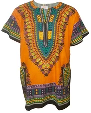 Orange African Unisex Dashiki Shirt, available in Small to 7XL Plus size