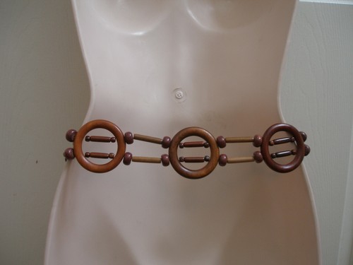 Women's Wood Chain Belt Made in Costa Rica String Tie Unique NWT - Picture 5 of 5