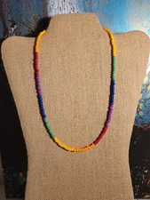 Rainbow Beaded Necklace Love Large Beads Handmade Multicolor Glass Lobster Clasp