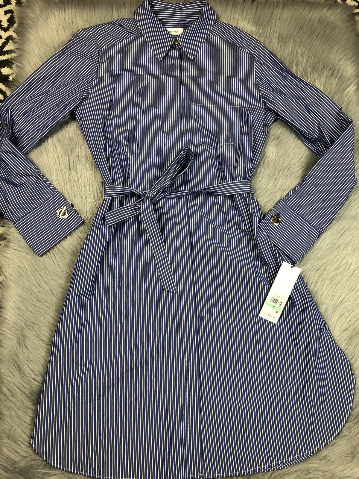 Calvin Klein Womens Blue White Striped 