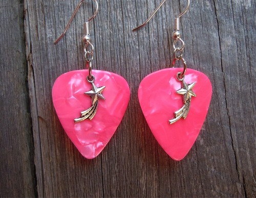 Shooting Star Charm Guitar Pick Earrings - Pick Your Color - Picture 6 of 23