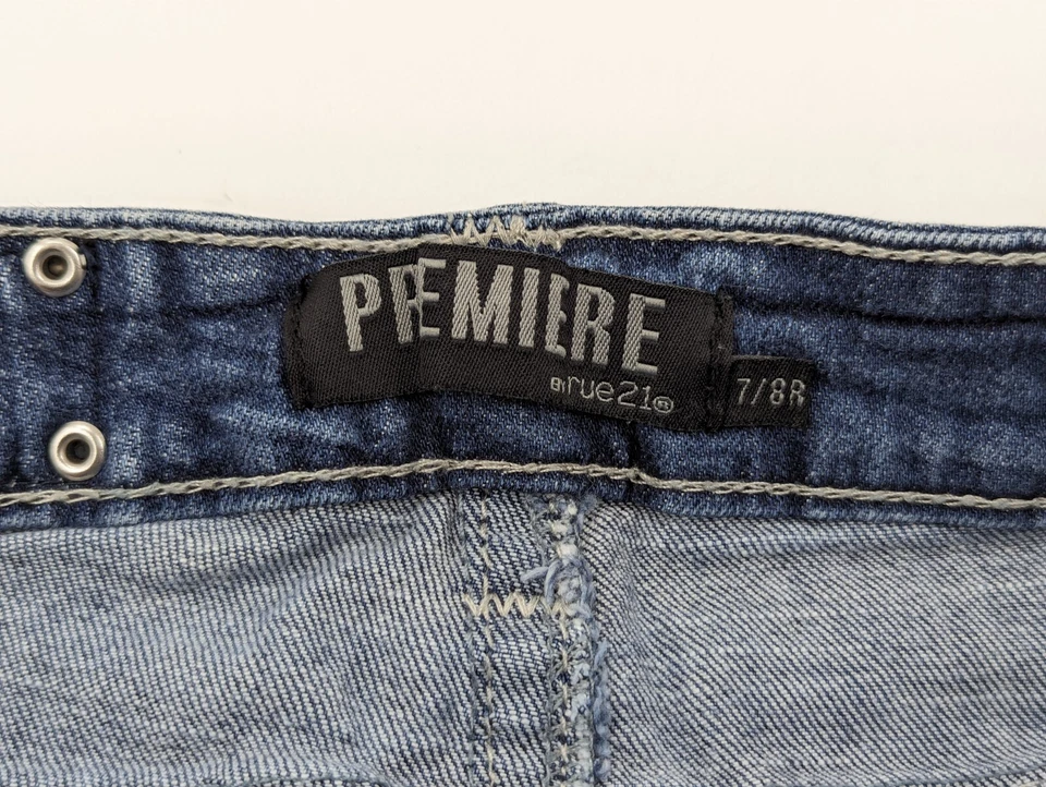 Rue21 Premiere Blue Studded & Rhinestone Distressed Denim Skirt Size 7/8R - Image 3 of 4